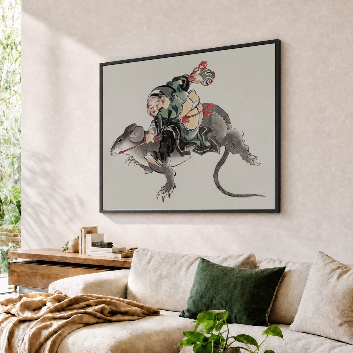 Japanese Daikokuten Riding A Large Rat, Katsushika Hokusai Art