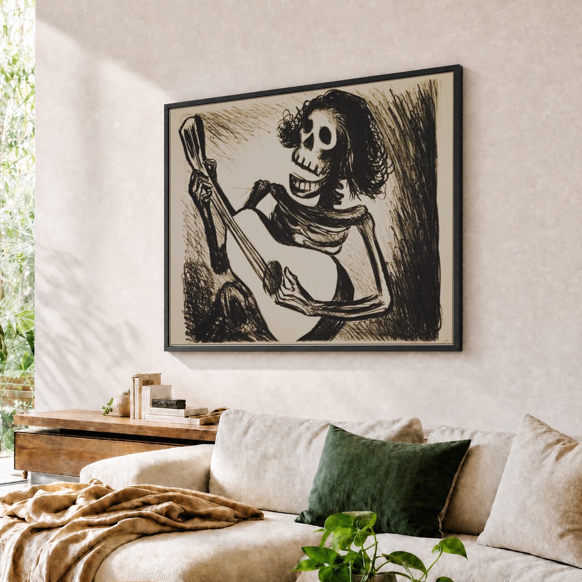 Skeleton 'Calavera' Playing Guitar - 1938 Vintage Sketch by