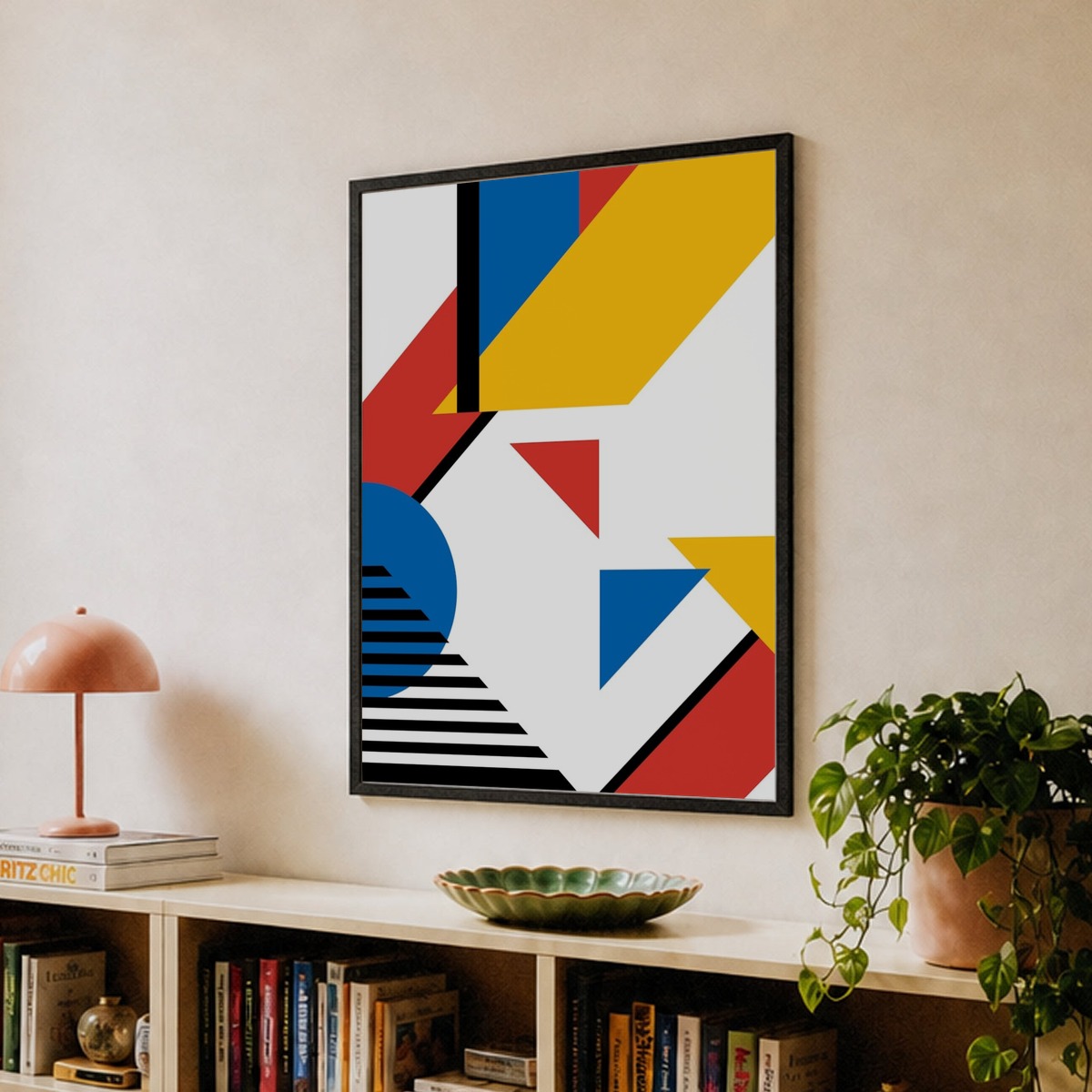 Abstract Painting - Bauhaus geometric retro poster, Piet Mondrian