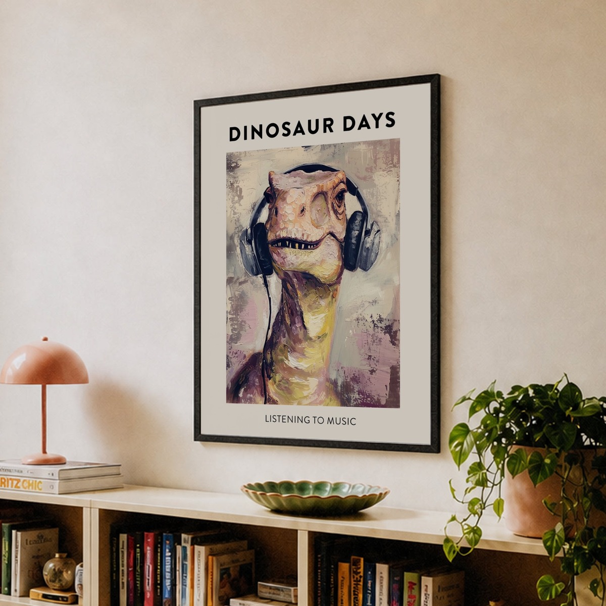 Dinosaur Listening To Music Poster Art Print by Dino Delights – Fy!