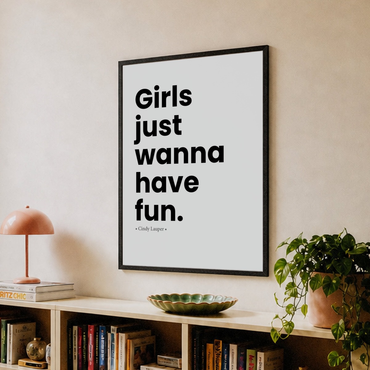 Girls Just Wanna Have Fun Poster – Black and White Cyndi Lauper