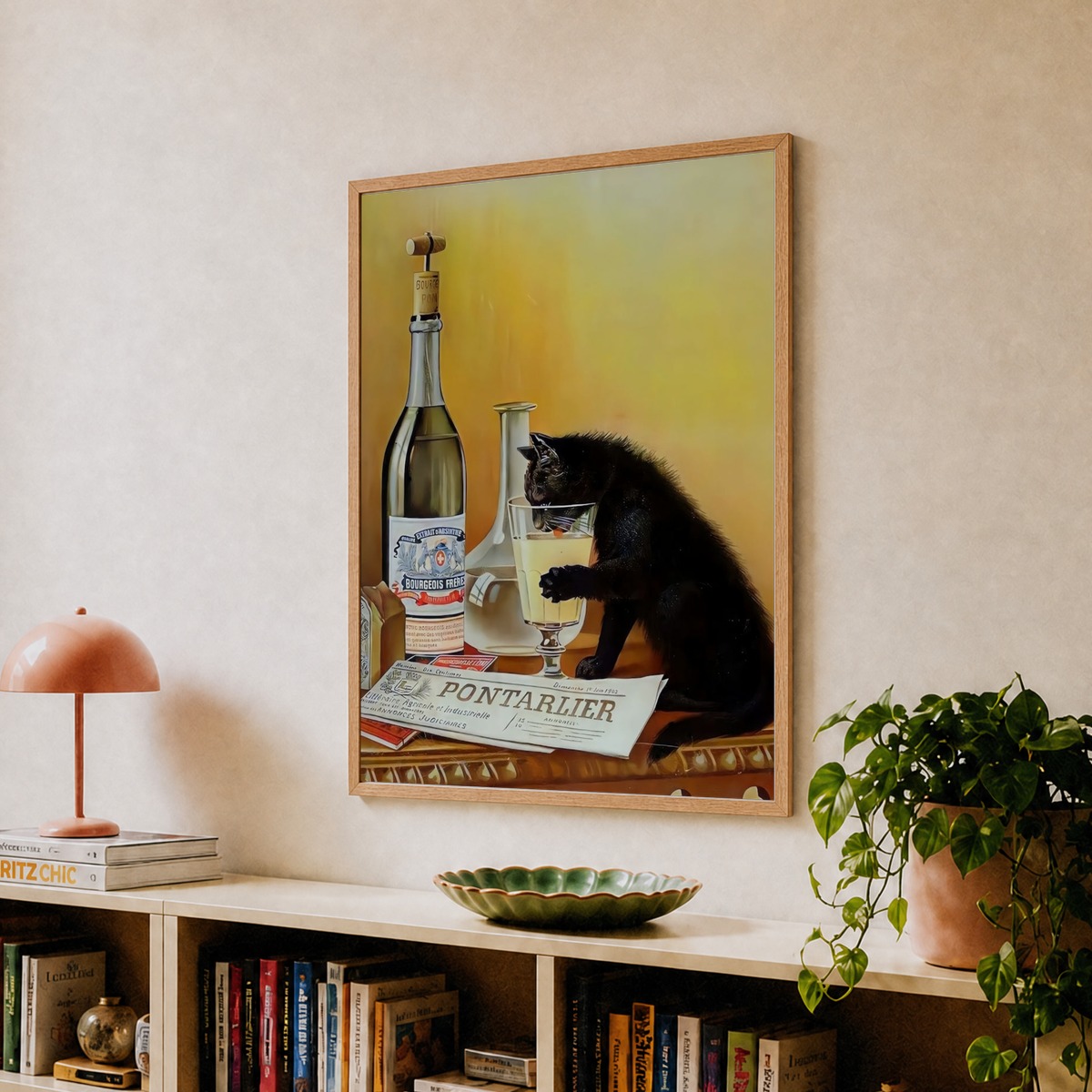 ポスター　コルビジェ　ペリアン　ACTUS IDEE アート　ポストモダン Cat Drinking Absinthe Wall Art, Vintage Alcohol Poster, Old French