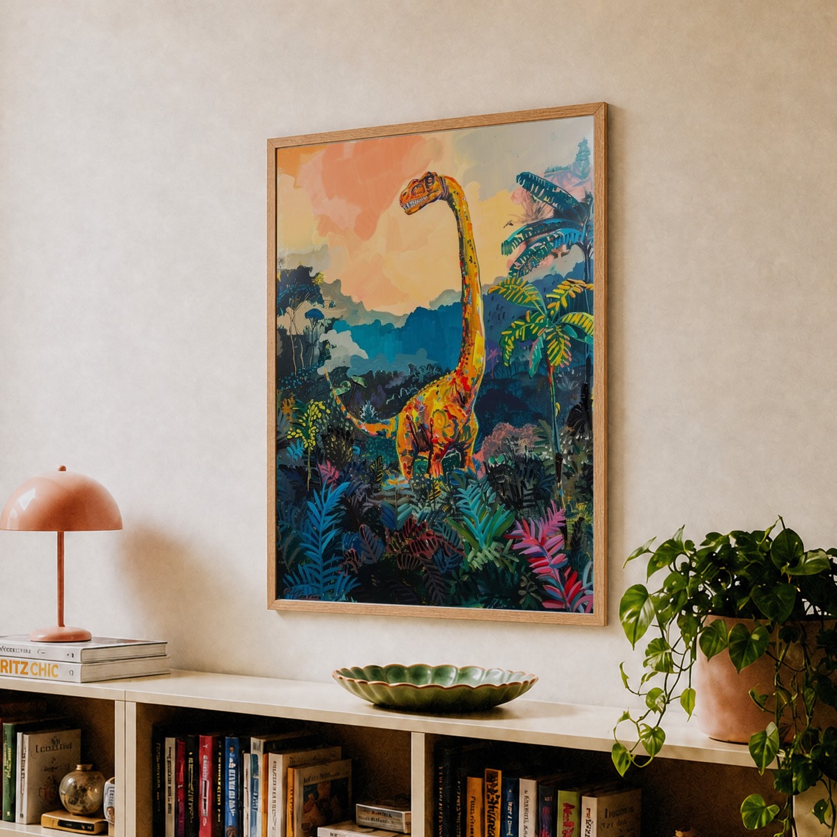 Dinosaur In A Tropical Landscape Painting 1 Art Print by Dino