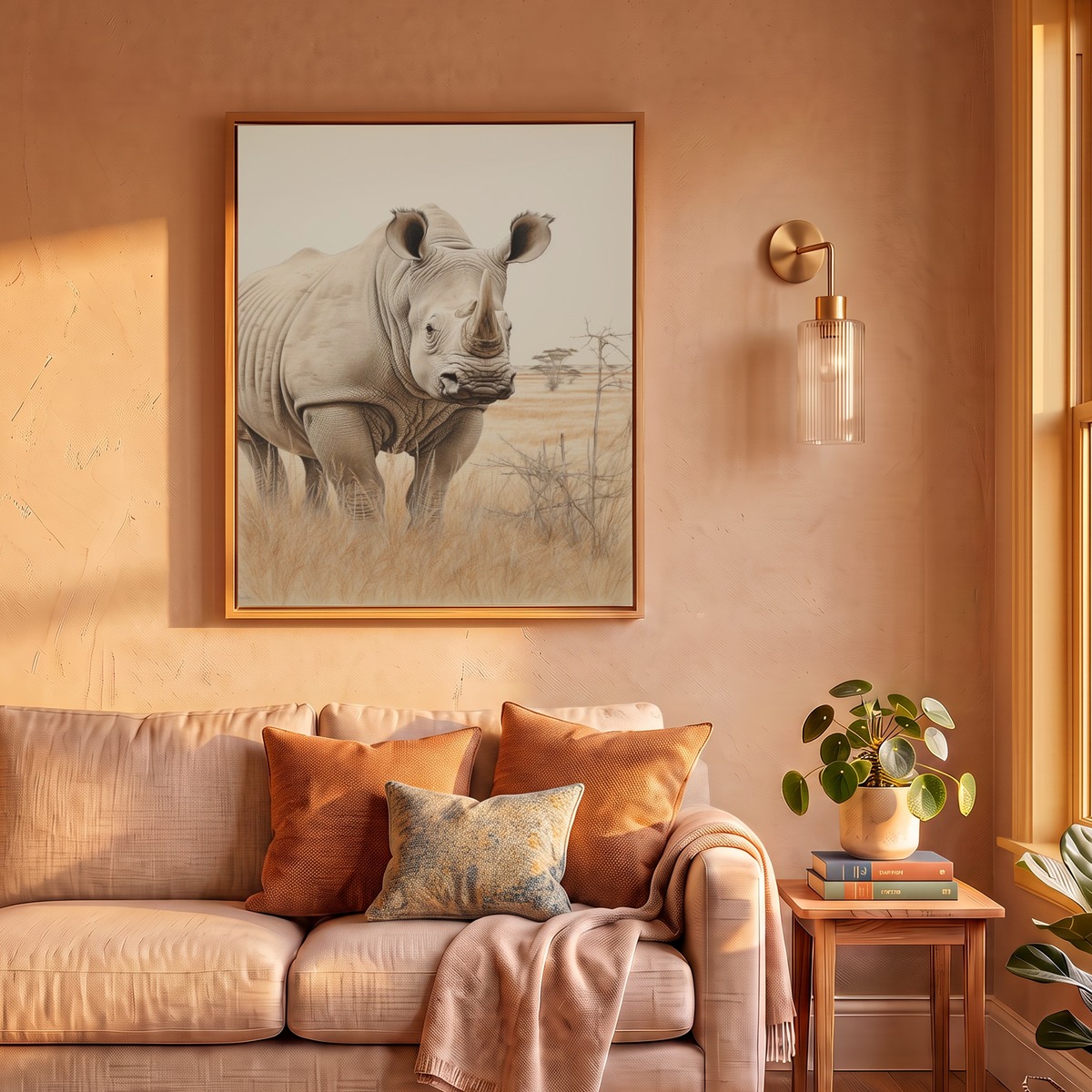 Rhino In The Savannah Landscape Art Print by AfricanWild Strokes – Fy!