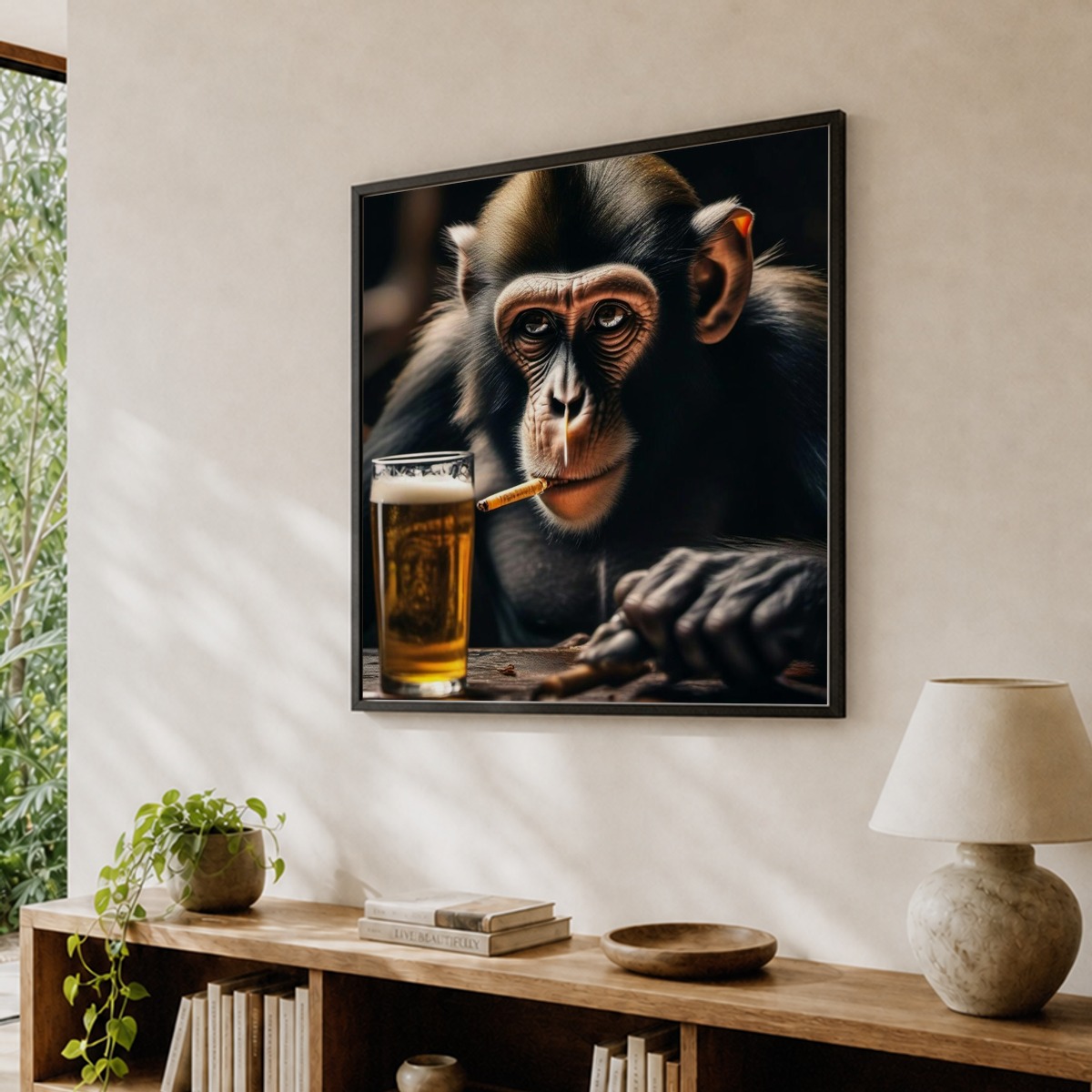 monkey smoking a cigarette art PRINT~~MONKEY~~Whimsical~Smoking Doobie~5" x 7"~420~MJ~flipping the BIRD~awesome Printed using the latest technology on standard gloss poster paper Smoking Monkey by Michael Cook