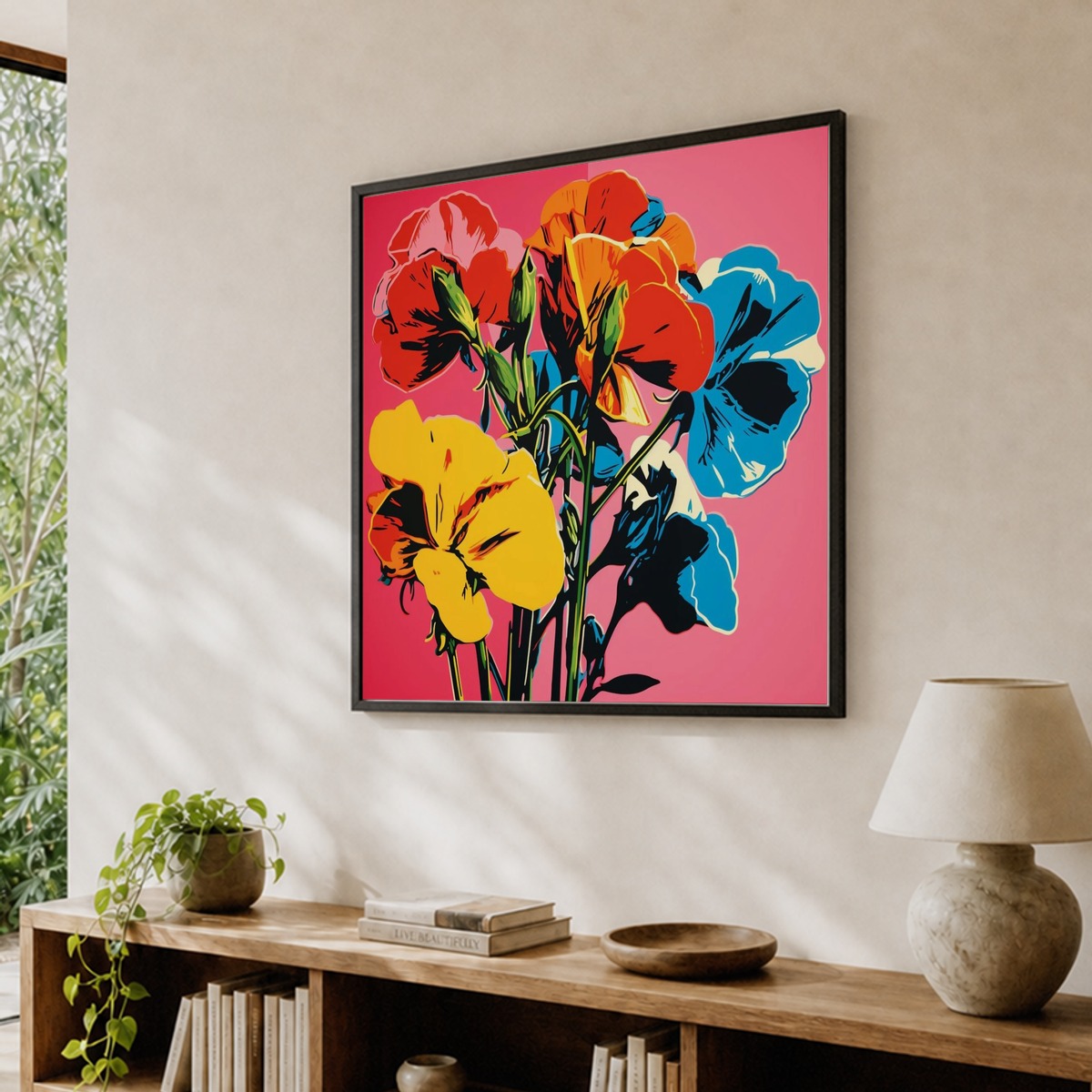 Andy Warhol Style Pop Art Flowers Sweet Pea 4 Square Art Print by