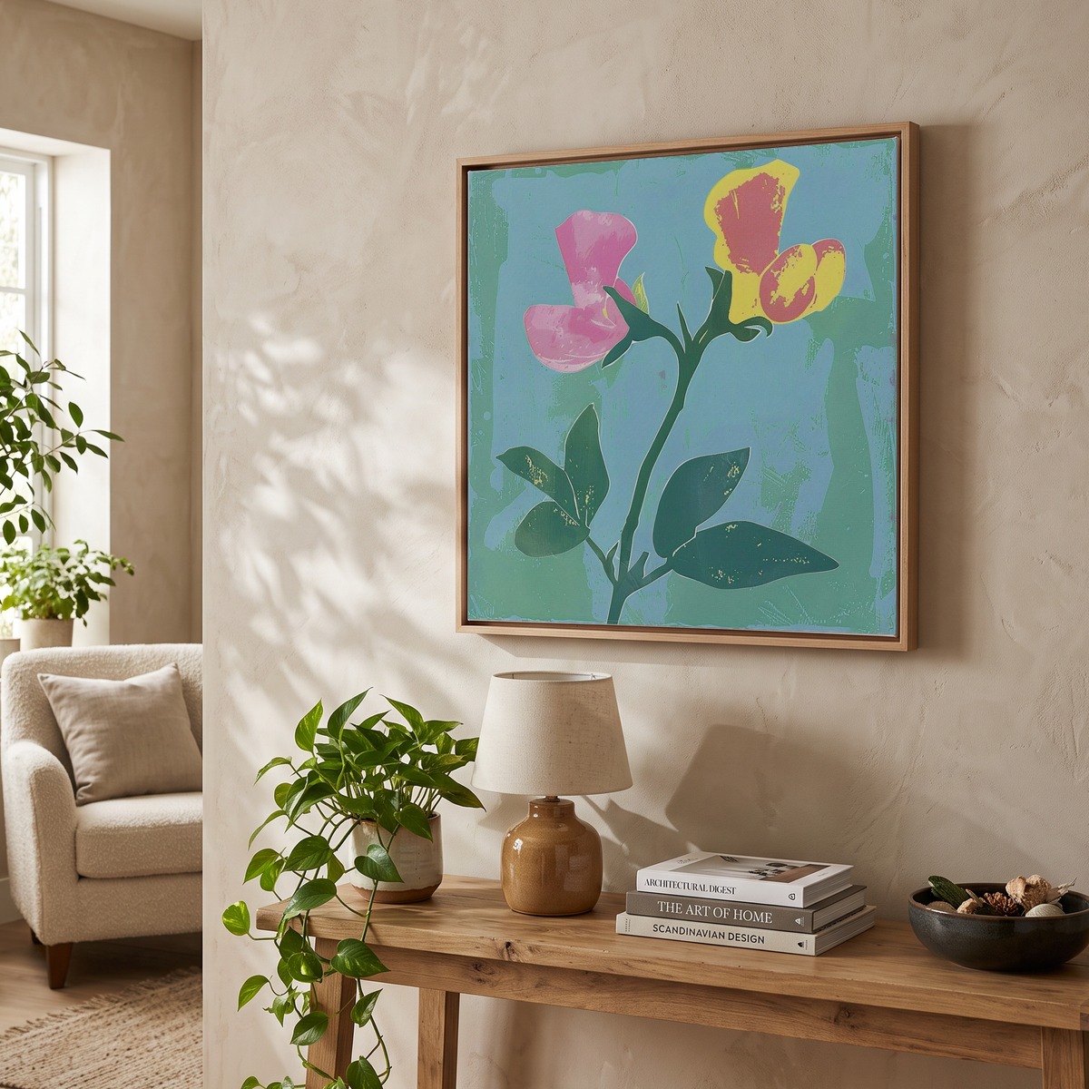 Sweet Pea 2 Square Flower Illustration Art Print by Botanic Studio