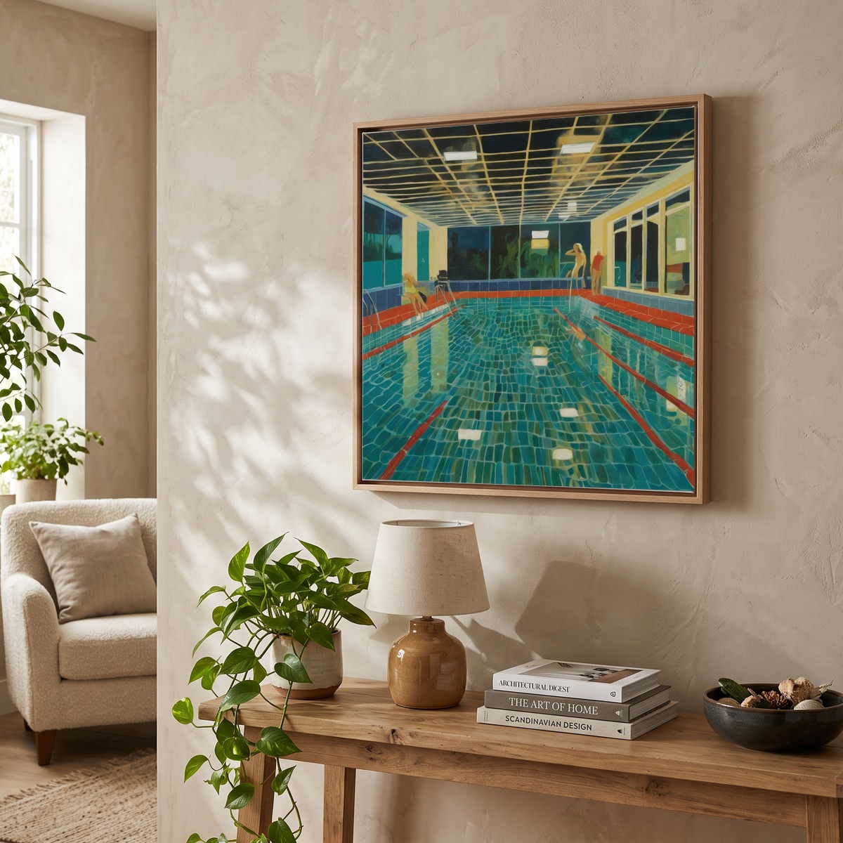 In Style of David Hockney. Swimming Pool at Night Series 8 Art