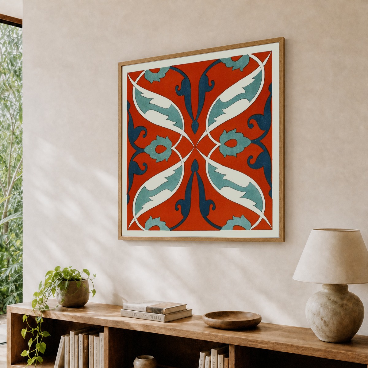 最終価格！ORNAMENTALE PLAKATKUNST Red And Green Ornamental Tile From The Afghan Boundary Commission