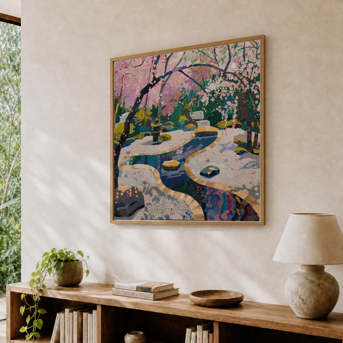 Japanese Zen Garden in Spring Series. Style of David Hockney 2 Art