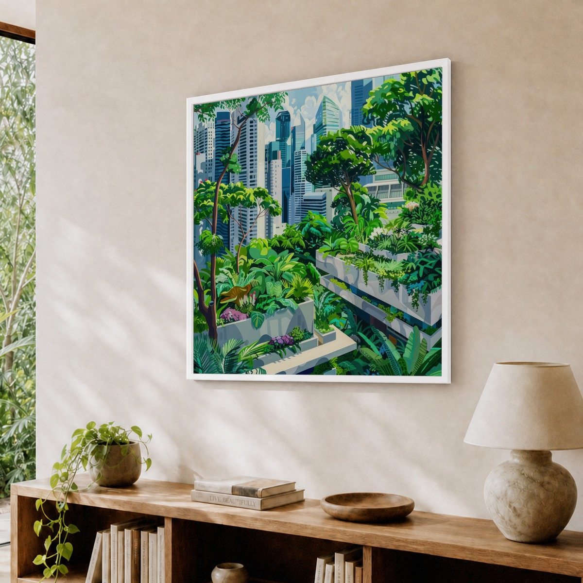 David Hockney Style. Rooftop Garden in Singapore 1 Art Print by
