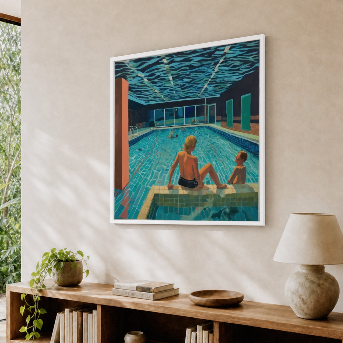 David Miller VIVID SPLENDOR 額装アート In Style of David Hockney. Swimming Pool at Night Series 6 Art